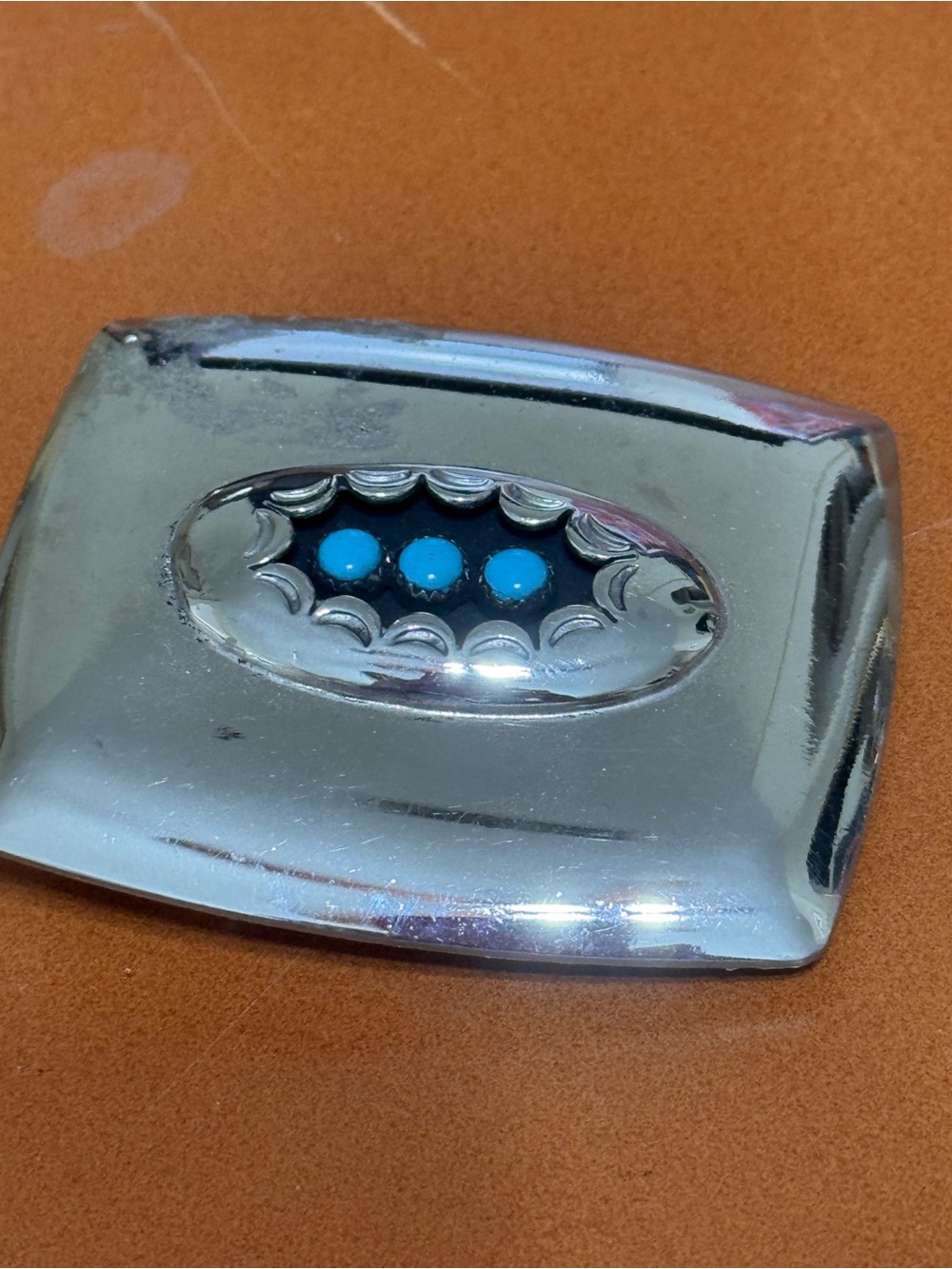 Vintage 1960s Boho Faux Turquoise/Silvertone Bely Buckle